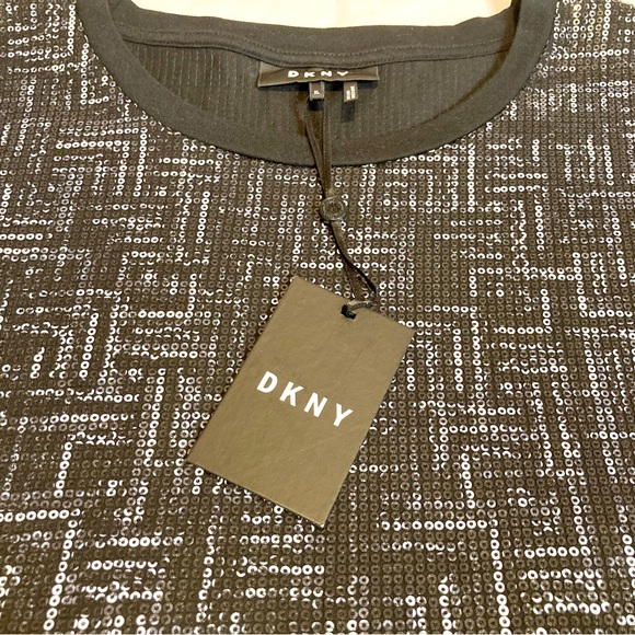DKNY Black Sequin Short Sleeve Top With Crew Neck - Size XL - Picture 4 of 8